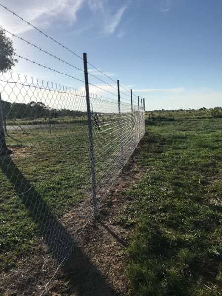 A Chain Link Fence Is Surrounding A Grassy Field — Mulch, Fencing And Landscaping Mackay, QLD