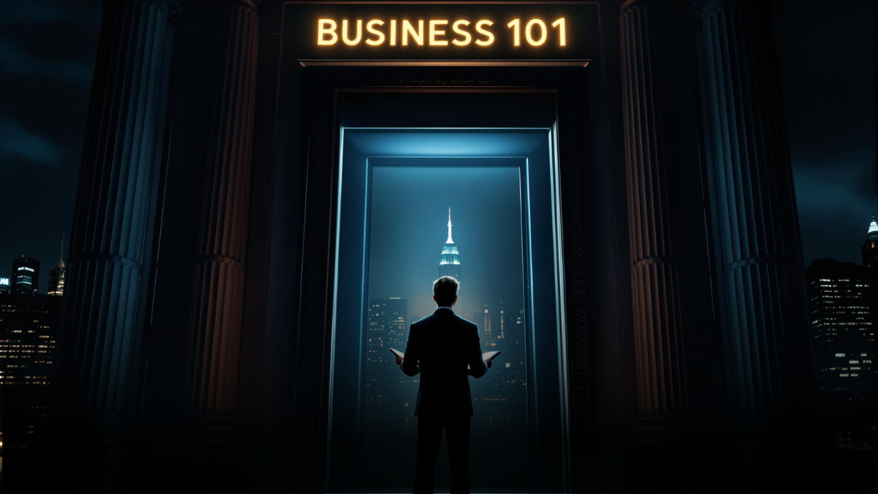 A red background with the words business 101 on it