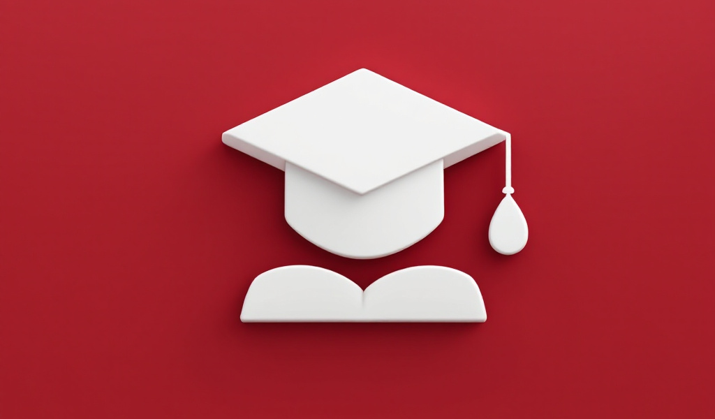 A white graduation cap with a tassel on a red background.