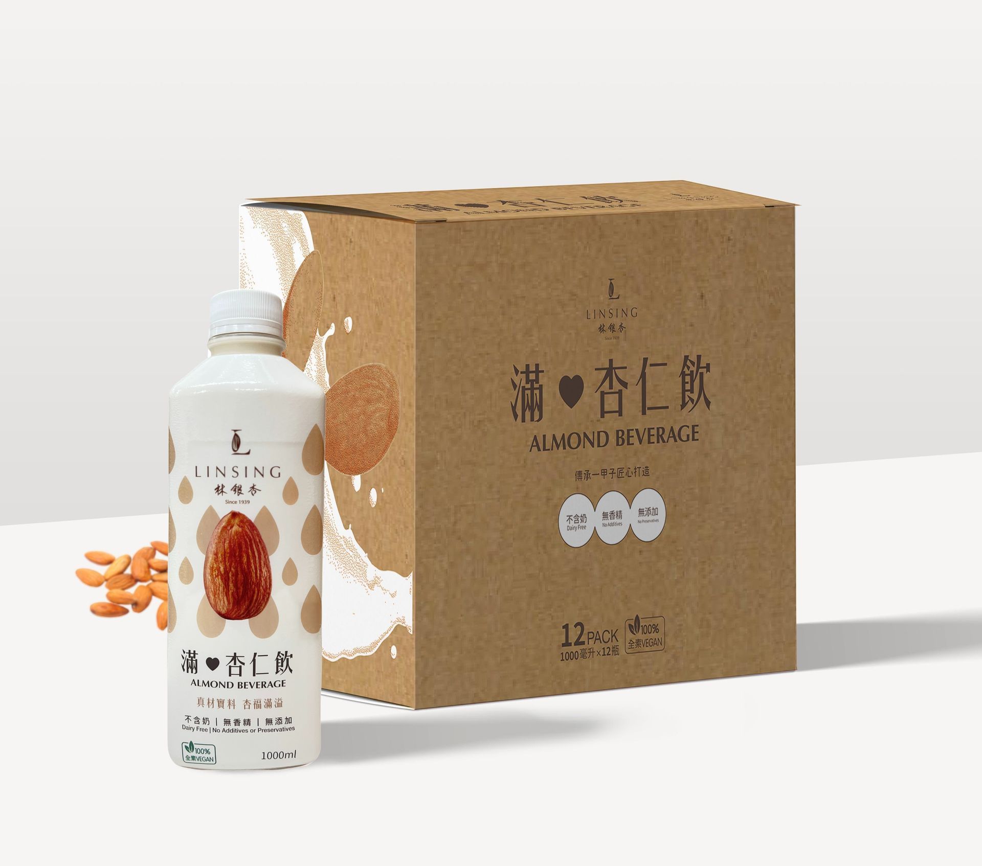 《LINSING 林銀杏官方直營》滿杏仁飲-甜1000ml/容量大升級/家庭號12瓶/箱