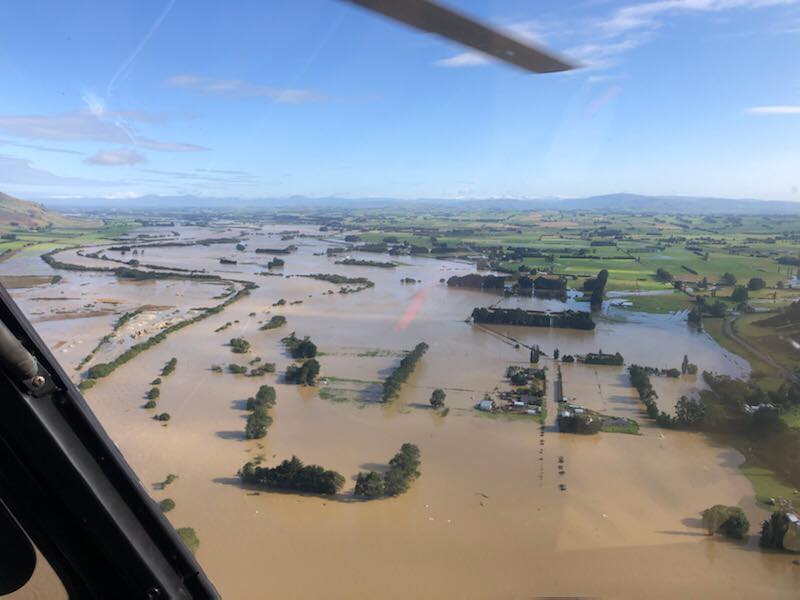 Helicopter view of flooding in Gore