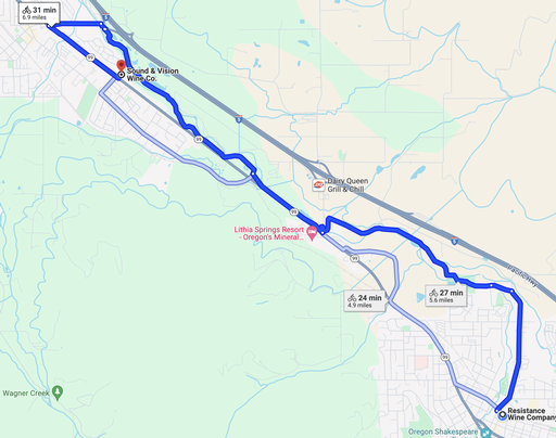 Rogue Valley Bike Ride Tasting Room Map