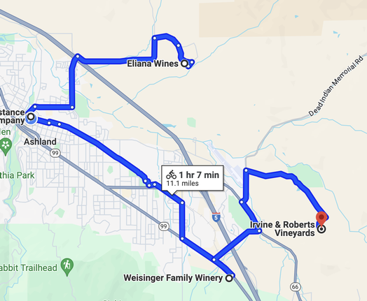 Southern Oregon Bike Vineyard Map