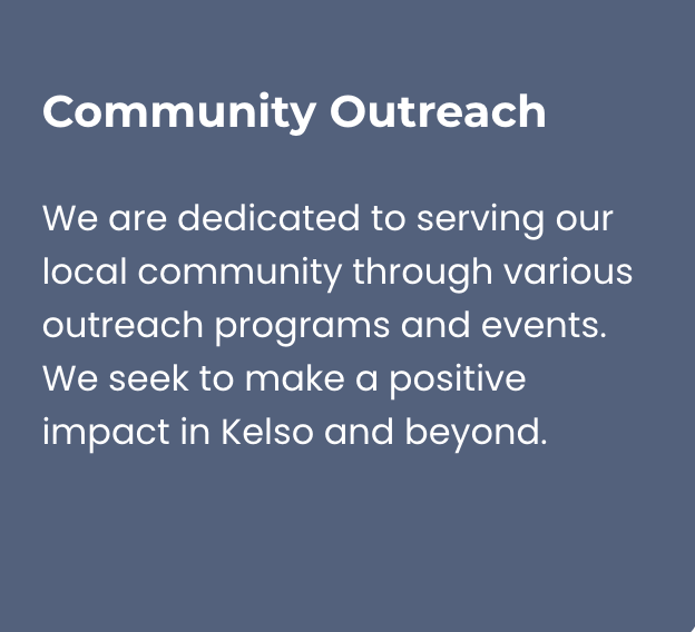 A blue background with white text that says community outreach