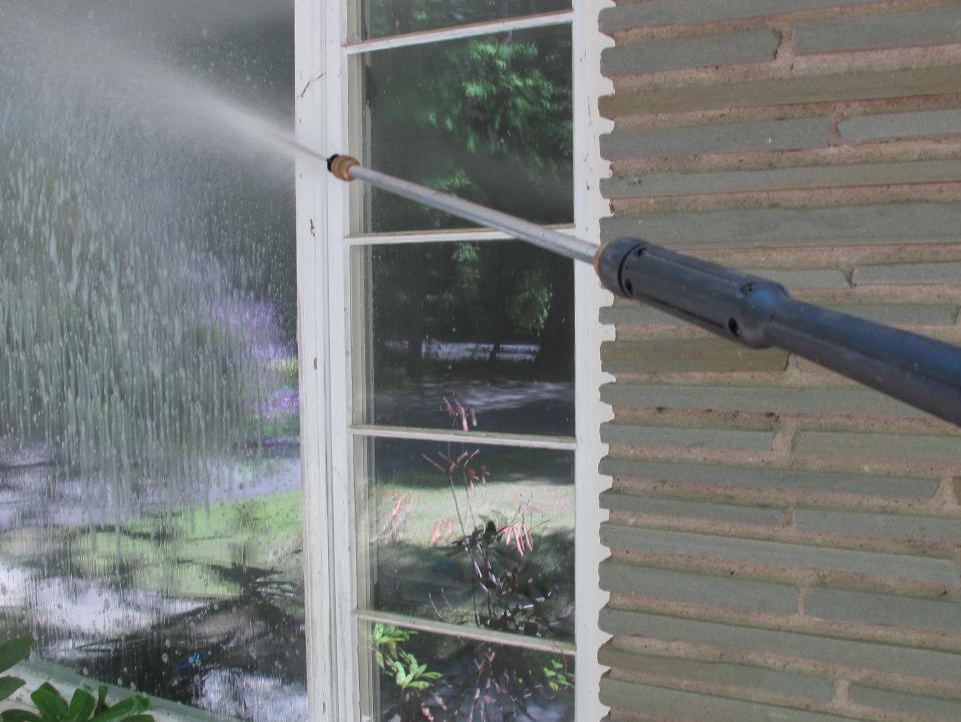 window cleaning with hose