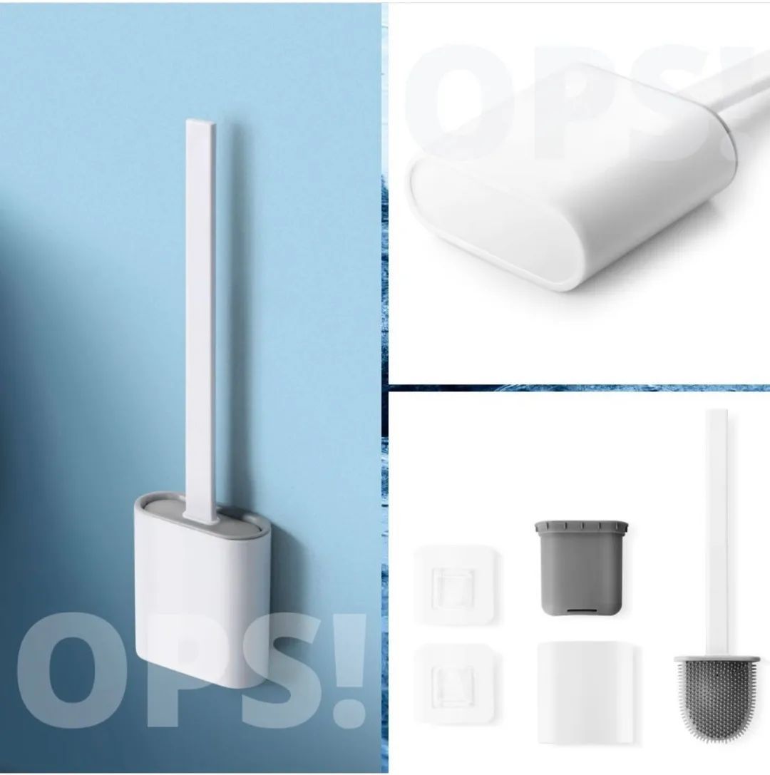 Uno scopino da bagno con la parola ops sopra