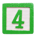 Green wooden block with the number 4.