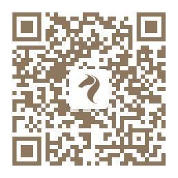 QR code with a central image of a stylized horse head, in shades of brown against a white background.