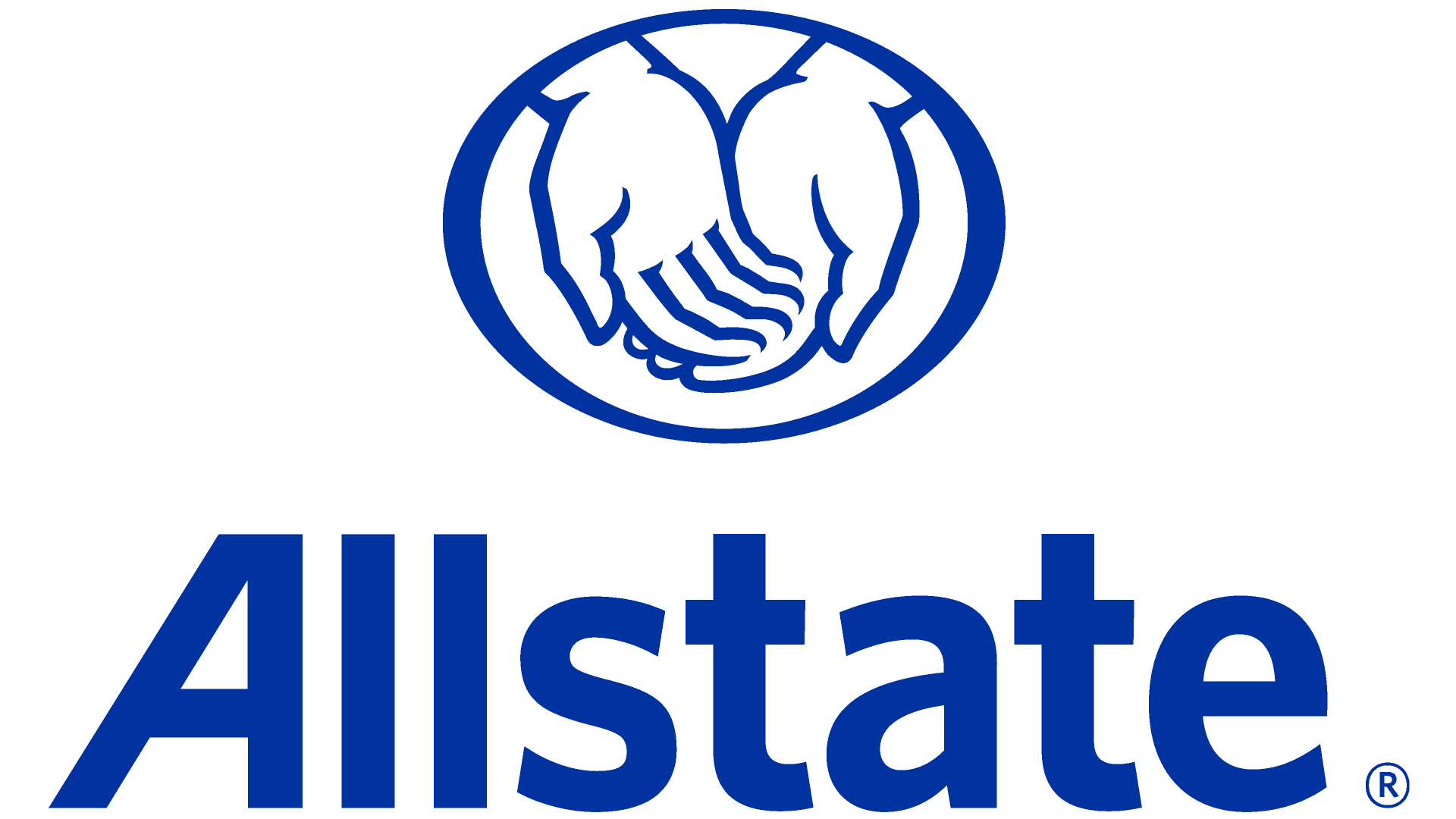 A blue allstate logo with two hands shaking each other.