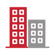 A red building and a gray building are sitting next to each other on a white background.