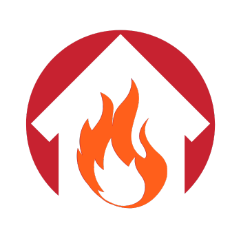 A red circle with an arrow pointing up with a fire coming out of it