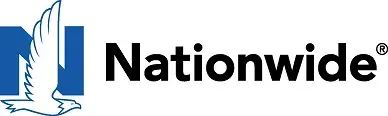 A blue and white logo for nationwide with a bird on it.
