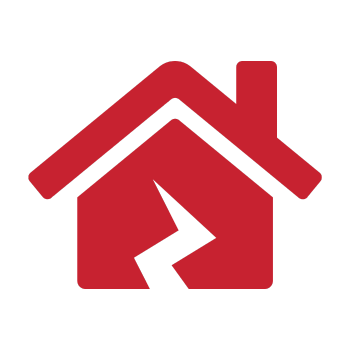 A red icon of a house with a lightning bolt coming out of it.