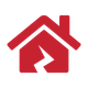 A red icon of a house with a lightning bolt coming out of it.
