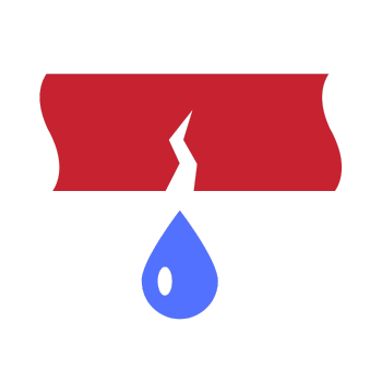 A red piece of paper with a blue drop of water coming out of it.