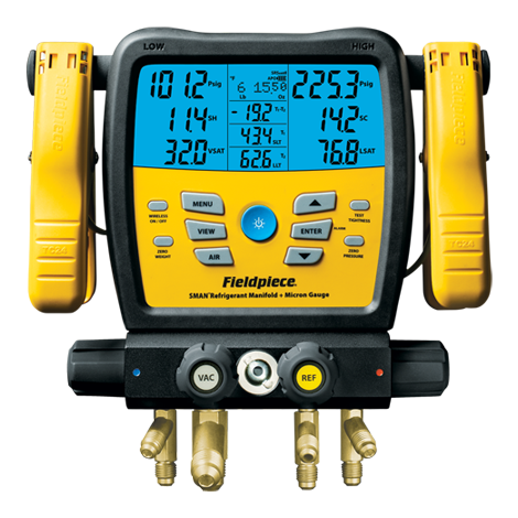 A yellow and black device that says fieldpiece on it