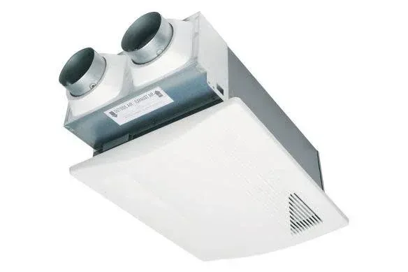 A white box with a triangle on it is hanging from the ceiling