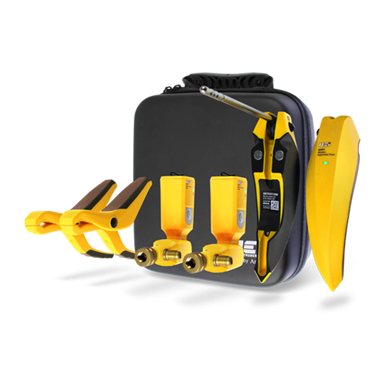A black case with yellow tools inside of it