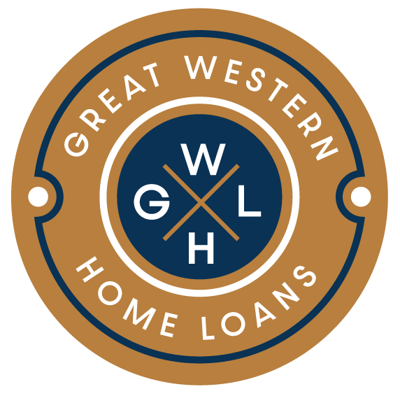 The logo for great western home loans has a blue and white design