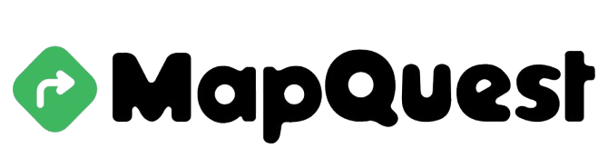A mapquest logo with a green arrow pointing to the right.