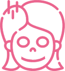 a pink icon of a girl 's face with a smile on her face
