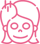 A pink icon of a girl 's face with a smile on her face.