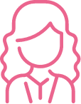 A pink icon of a woman with curly hair.