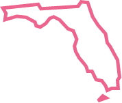 A pink outline of the state of florida on a white background.