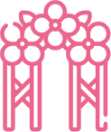 a pink icon of a wedding arch with flowers