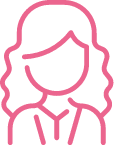 a pink icon of a woman with curly hair