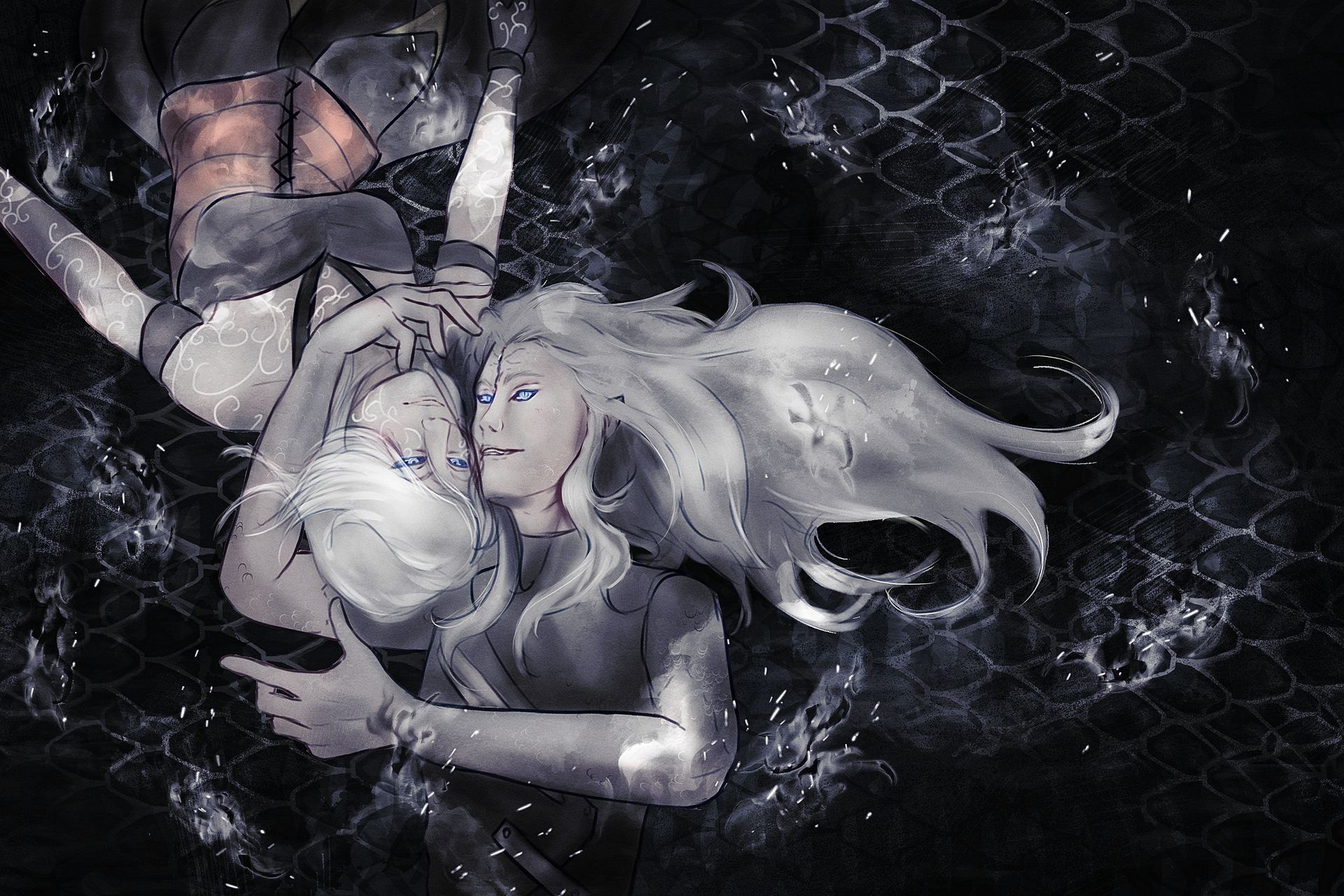 Eine Pixelkunst eines im Wasser liegenden Paares