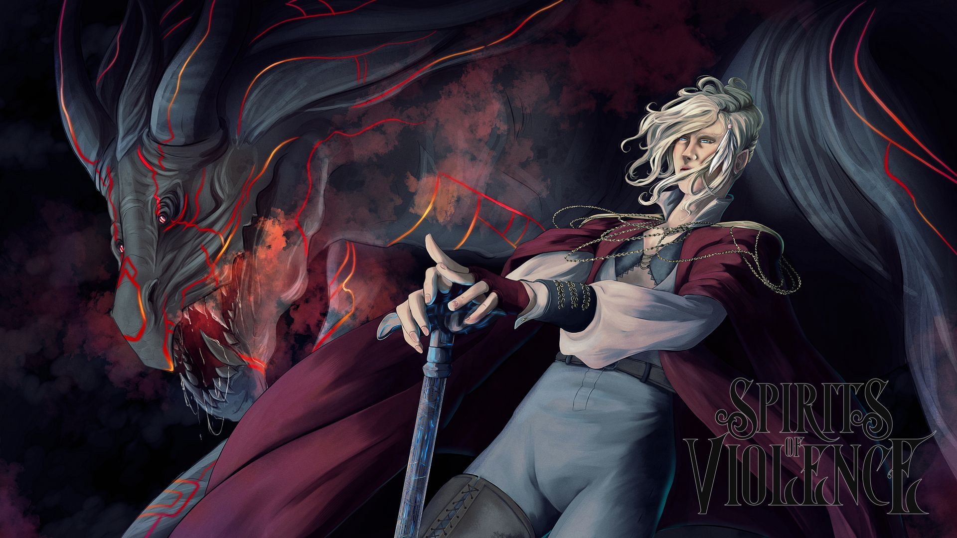 Eine Pixelkunst einer Frau mit einem Stock, der neben einem Drachen steht