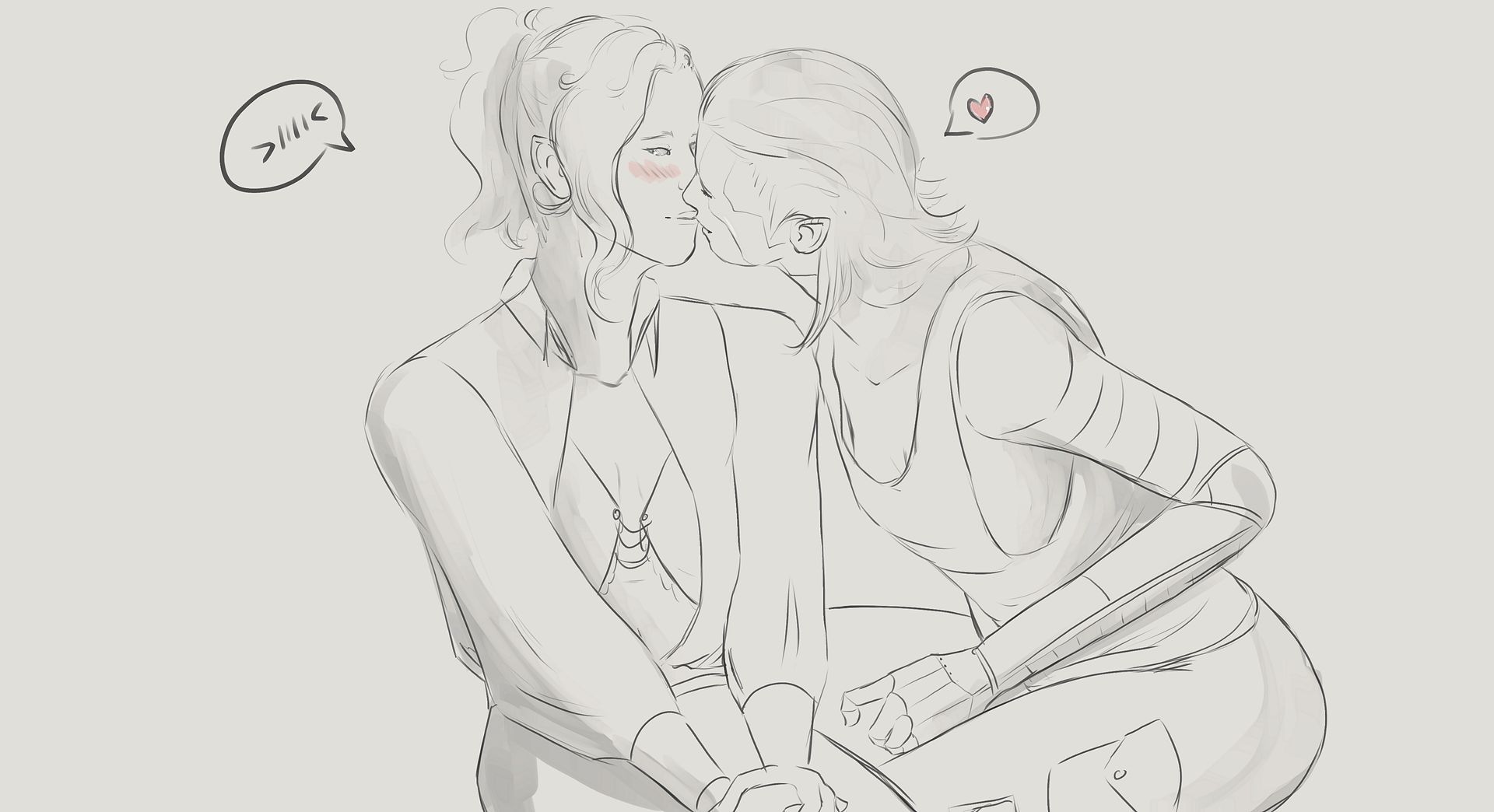 Eine Schwarz-Weiß-Zeichnung eines Mannes und einer Frau, die sich küssen