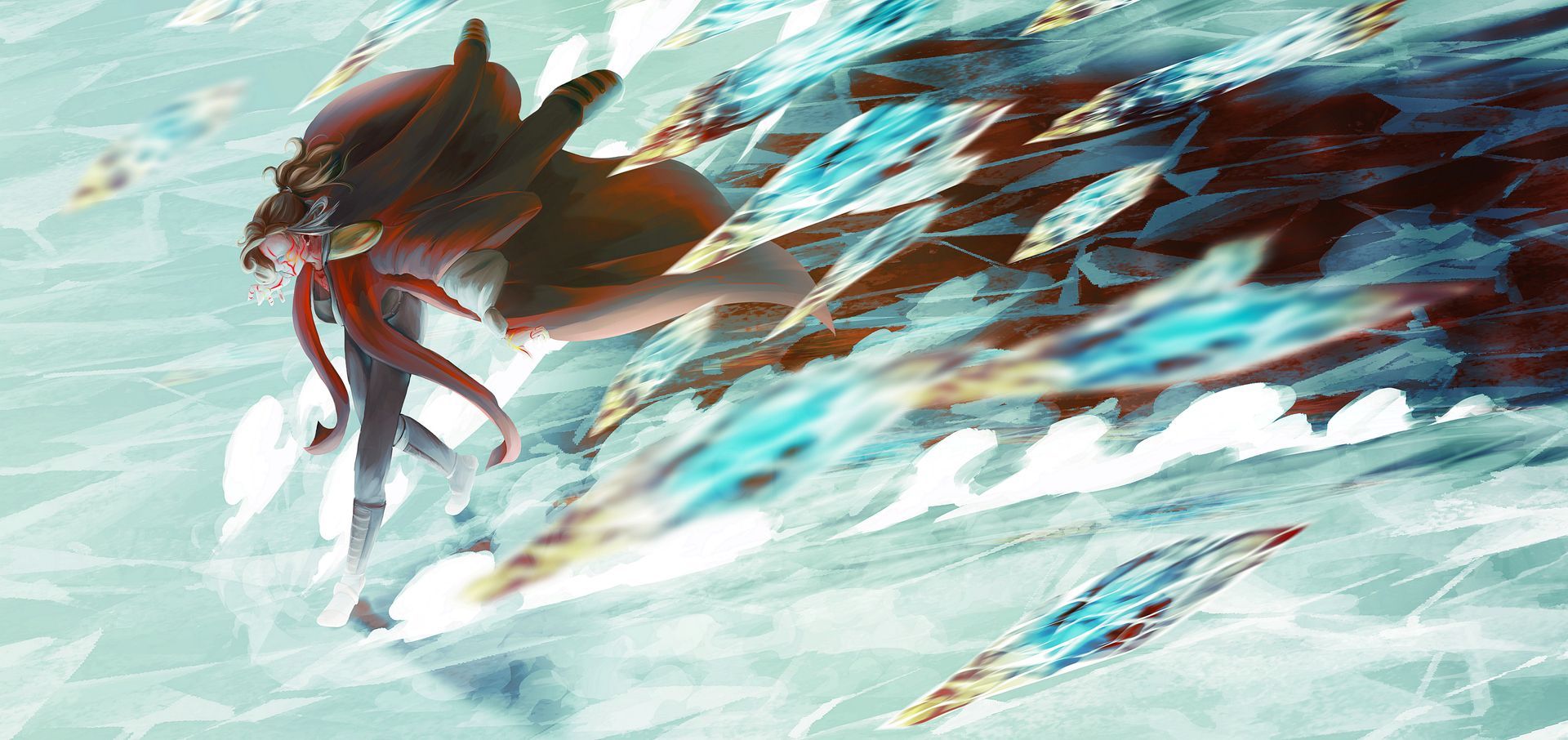 Ein Gemälde einer Person, die im Wasser schwimmt