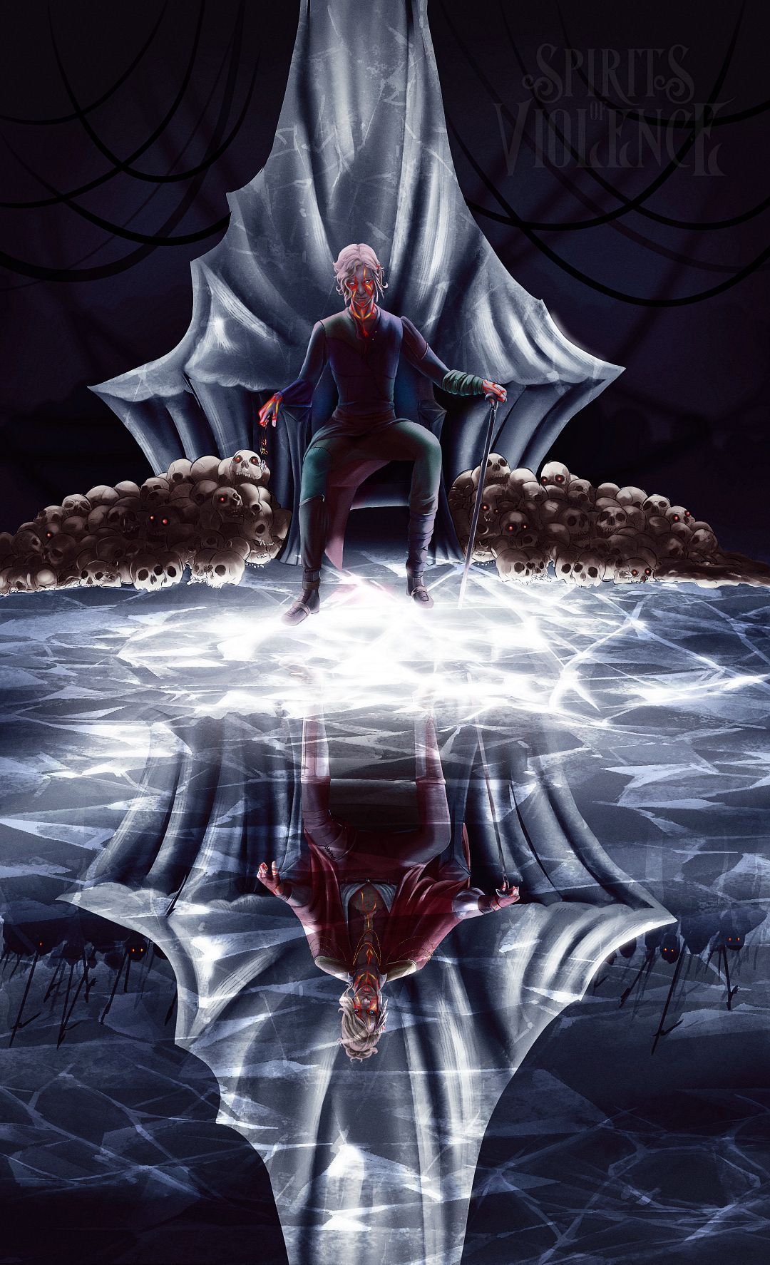 Eine Pixelkunst eines Mannes, der auf einem Thron im Wasser sitzt