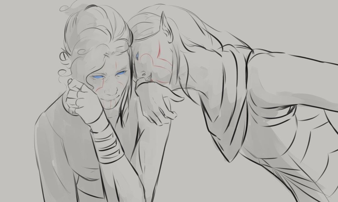 Eine Schwarz-Weiß-Zeichnung von zwei Männern, die sich umarmen