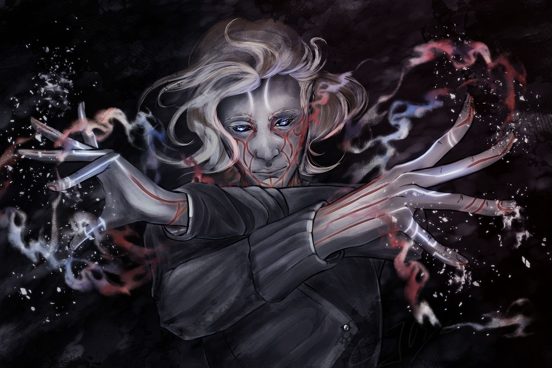 Eine Pixel-Art-Zeichnung eines Mannes mit einer Maske im Gesicht