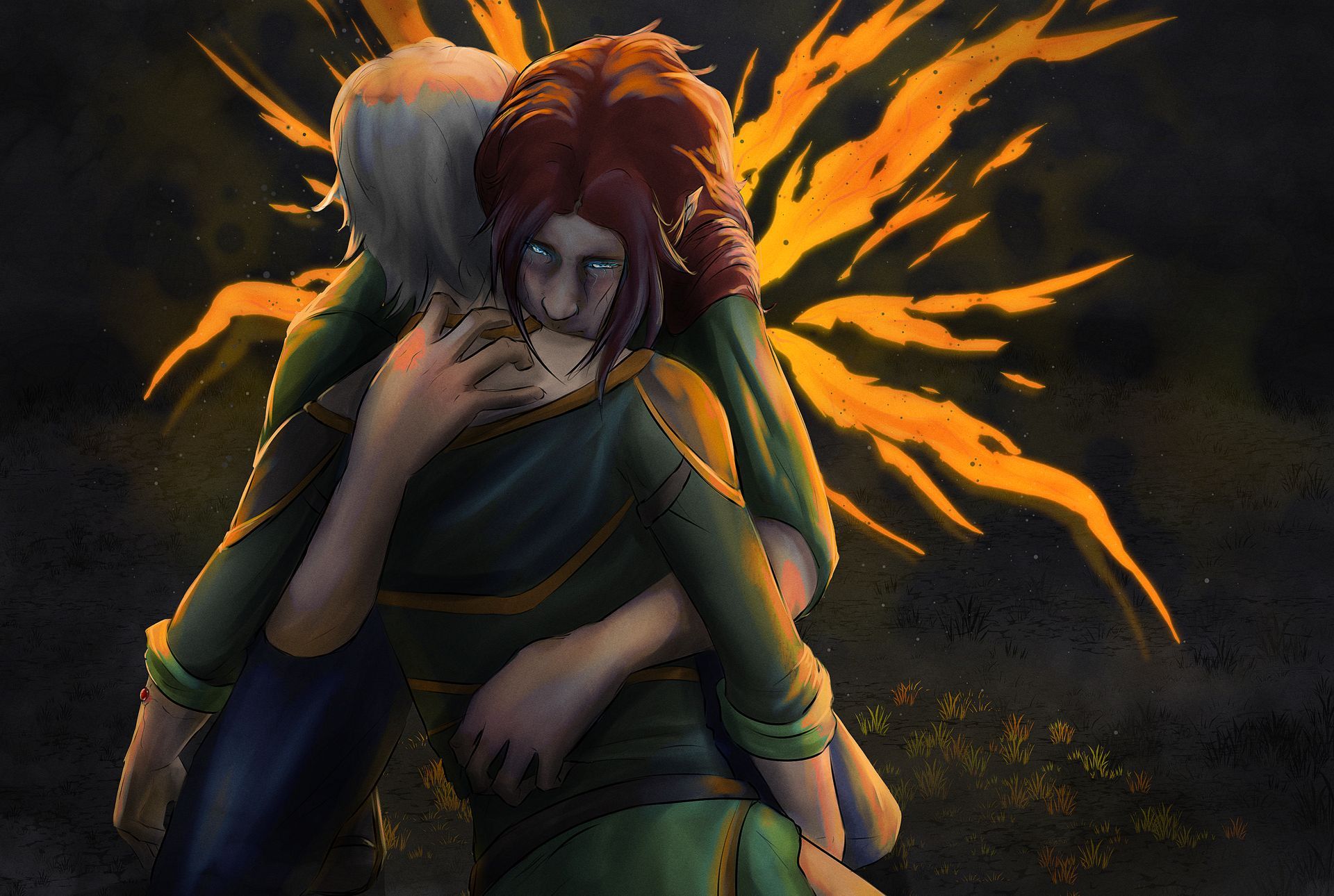 Eine Pixelkunst eines Mannes, der eine Frau auf seinem Rücken trägt