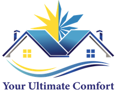 A logo featuring a house with a sun and snowflake icon above it, with the text 