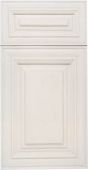 A close up of a white cabinet door on a white background.