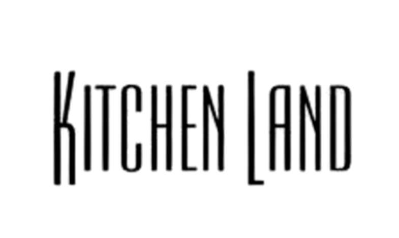 A black background with white text that says kitchen land