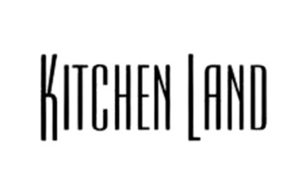 A black background with white text that says kitchen land