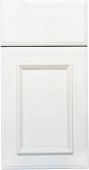 A close up of a white cabinet door on a white background.