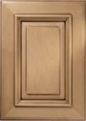 A close up of a wooden cabinet door on a white background.
