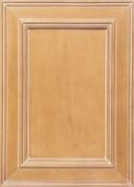 A close up of a wooden cabinet door with a square frame.