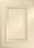 A close up of a white cabinet door on a white background.