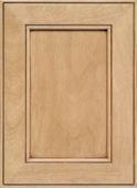 A close up of a wooden cabinet door with a square frame.