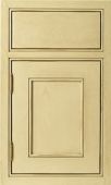 A close up of a wooden cabinet door on a white background.