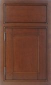 A close up of a wooden cabinet door on a white background.