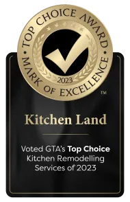 A sign that says top choice award mark of excellence kitchen land